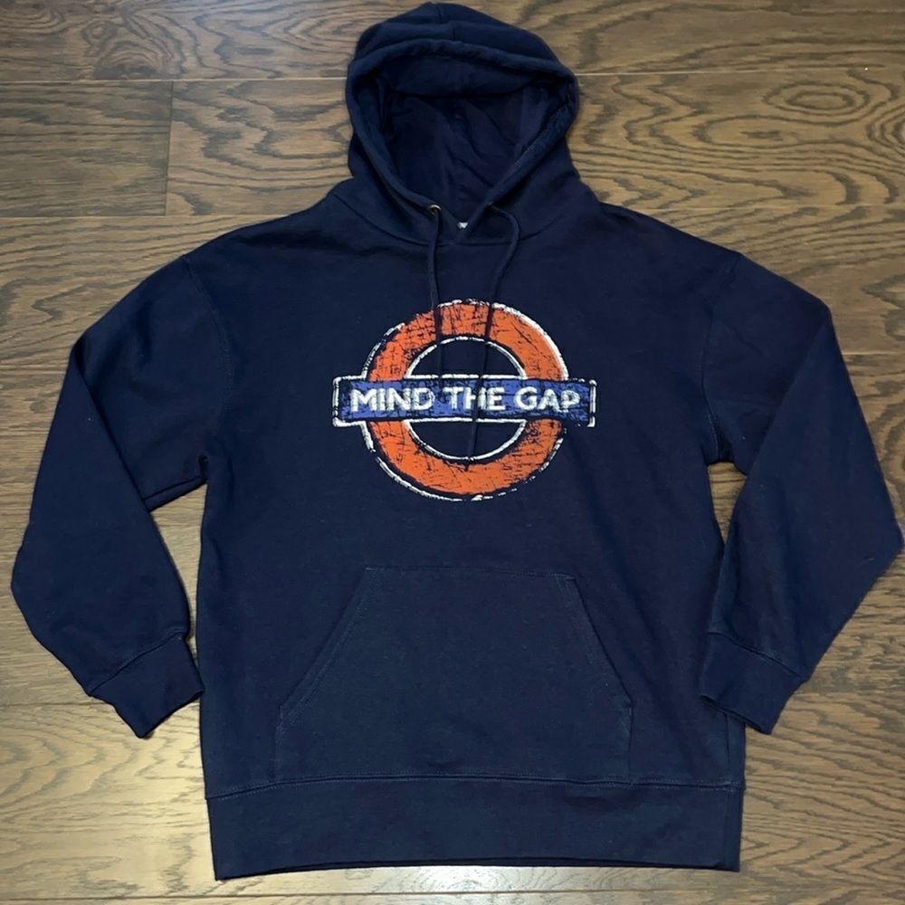 Blue LONDON UNDERGROUND Mind The Gap Subway Transport Hooded Hoodie Sweatshirt